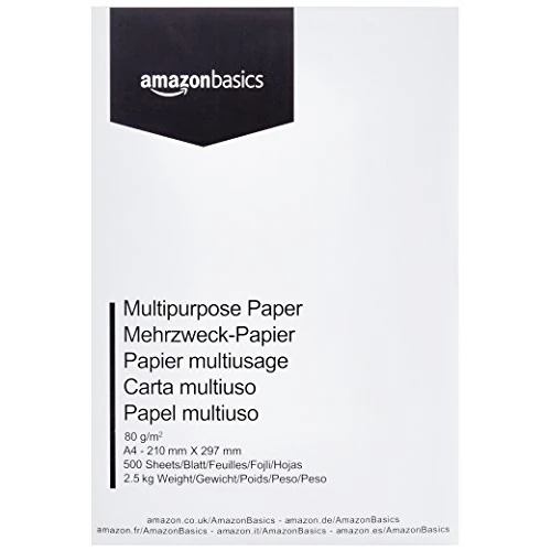 Amazon Basics Multipurpose Copy Paper A4 80gsm, 1 Ream, 500 Sheets, White