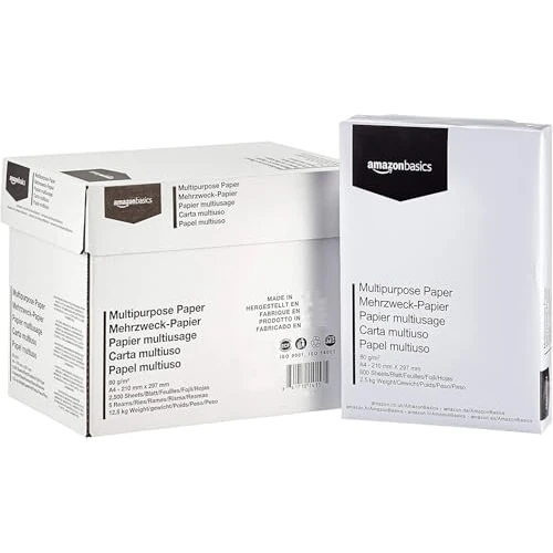 Amazon Basics Papier multiusage A4 80gsm, 2500 pièces, 5 lot de 500, blanc