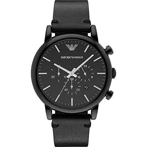 Offerta a tempo: Emporio Armani Orologio da uomo, movimento cronografo al quarzo, cassa in acciaio inossidabile nero da 46 mm con cinturino in pelle, AR1918, Nero, 46 mm - 62% da 188.51 € a 72.10 €