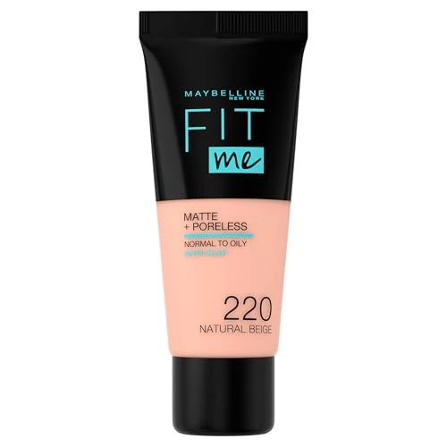 Maybelline New York Make Up, Fit Me. Matte + Poreless Make-Up Nr. 220 Natural Beige, Mattierend und porenverfeinernd, Alle Hauttypen, 30 ml