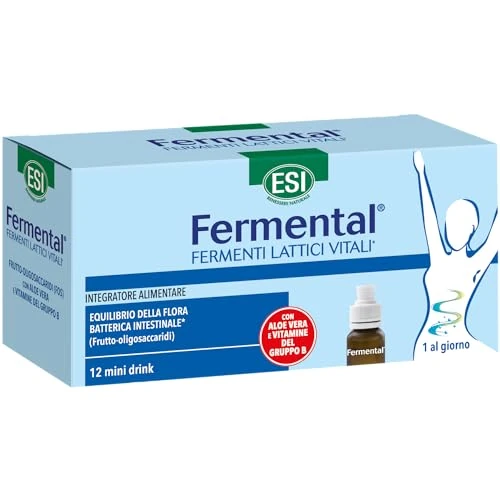 Offerta a tempo: ESI - Fermental Max, Integratore Alimentare con Fermenti Lattici Vitali e Aloe Vera, Favorisce l'Equilibrio della Flora Intestinale, Gusto Yogurt, Senza Glutine e Vegan, 12 Mini Drink - 34% da 14.50 € a 9.64 €