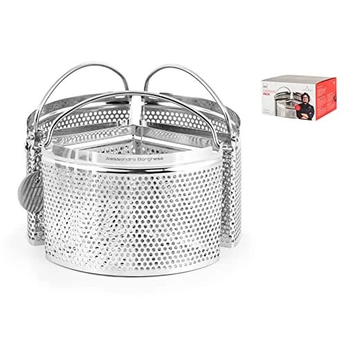 Offerta a tempo: H&H Alessandro Borghese – Cestello in Acciaio Inox a 3 Spicchi, Ø18 cm, Design Elegante, Lavabile in Lavastoviglie, Linea Il Lusso della Semplicità - 43% da 34.84 € a 19.99 €
