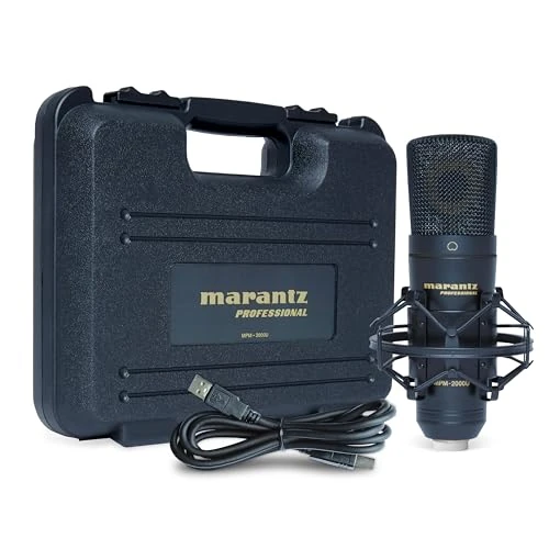 Marantz Professional MPM-2000U - Mikrofon USB pojemnościowy do gier, streamingu, podcastów i nagrań na PC/Mac - Kardioidalny, Shockmount, Kabel USB i Etui w Zestawie, Czarny