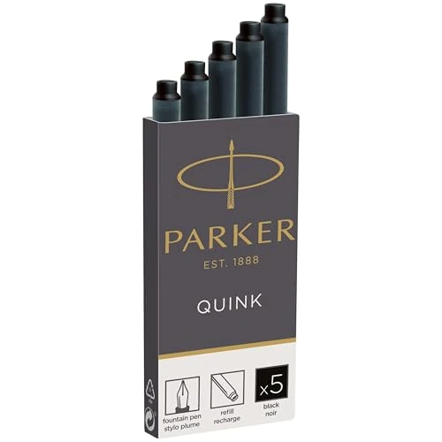 Parker cartouches d'encre pour stylo plume | longue | encre noire QUINK | Lot de 5