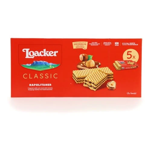 Offerta a tempo: Loacker - Classic Napolitaner - Wafer Classico con 3 Strati di Cialde Farcite con Crema alla Nocciola - Merenda e Snack - Formato Famiglia con 5 Wafer da 45 Grammi - 24% da 2.99 € a 2.27 €