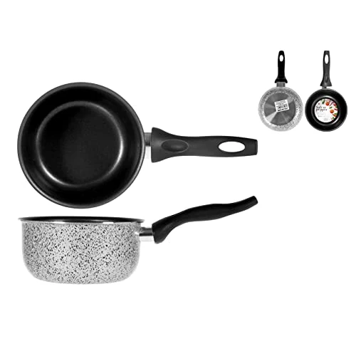 HOME Salt Peper Cazo con Mango, Revestimiento Antiadherente, 16 cm, Aluminio, Gris, Metal, Negro/Azul Claro, 16 cm