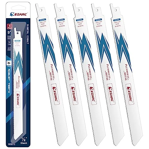 Limited-time offer: EZARC Bi-Metal Reciprocating Saw Blades, 9-Inch 14TPI for Metal, 5-Pack | 8% Cobalt Bi-Metal, Up to 2x Life, 0.9mm Thin Wall, for Sheet Metal, Pipes Under 175mm from $12.97 to $12.97 (save 0.00%)