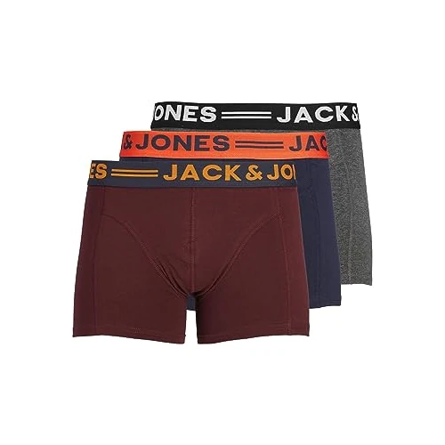 Herren Jack & Jones Set 3er Pack JACLICHFIELD Trunks Boxershorts Stretch Unterhose Basic Unterwäsche, Farben:Bordeaux, Größe:XXL