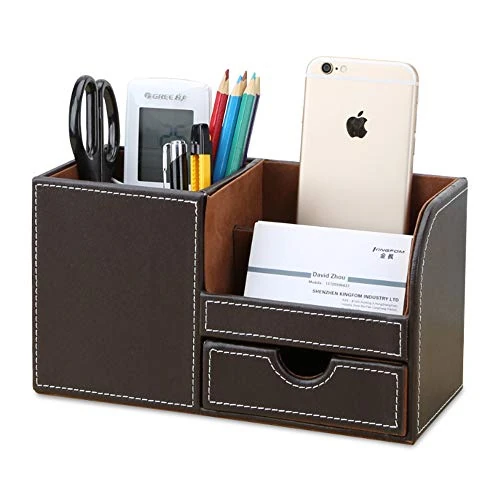 Oferta limitowana: KINGFOM™ wielofunkcyjny organizer na biurko ze skóry syntetycznej z 3 przegródki, schludny na biurko, wizytówka, długopis, ołówek, telefon komórkowy, uchwyt na pilota, artykuły biurowe, organizer z 93.78 zł na 93.78 zł (oszczędź 0.00%)