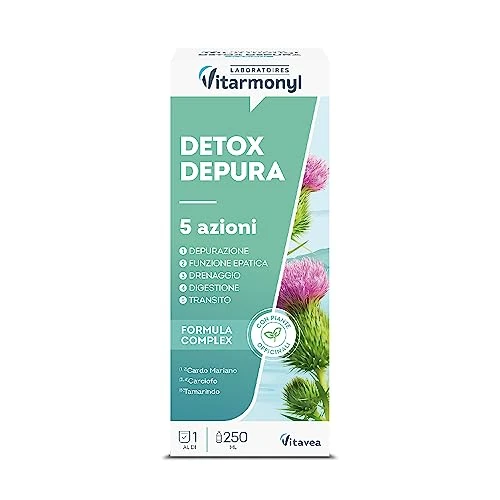 VITARMONYL DETOX DEPURA - Integratore detox - Con Cardo Mariano e Carciofo - Favorisce la Digestione e le Funzionalità Epatica - Trattamento Intensivo 7 Giorni - 250 ml