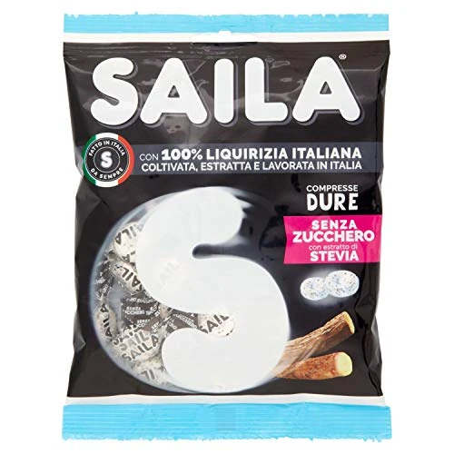 Saila - Compresse alla Liquirizia, Caramelle Senza Zucchero, con Estratto di Stevia - 75 gr