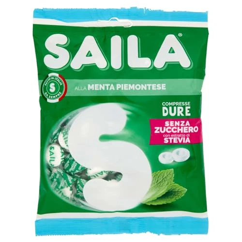 Saila classico confetto alla menta senza zucchero caramelle comprimeren confezione in sacchetto da 75 grammi (1000045161)
