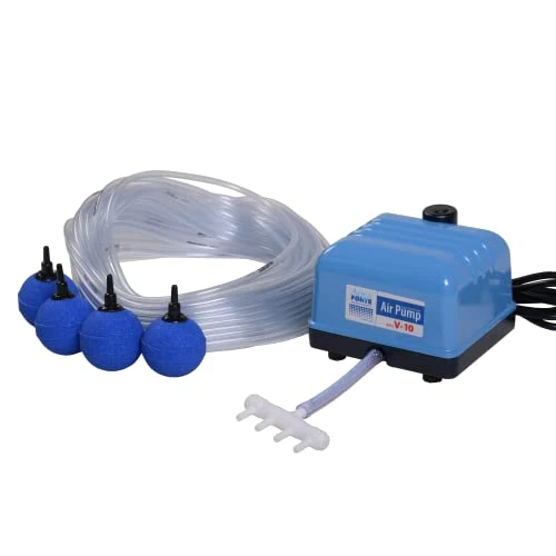 Limited-time offer: AquaForte Hi-Flow V-10 Air Pump Kit, Complete Kit with Air Distributors, 25 m Hose 4 x 6 mm and 4 Air Stones 5 cm, Capacity at 1.2 Metres, 4 Litres per Minute, Maximum Pond 6 m3 from 68.75 GBP to 68.75 GBP (save 0%)