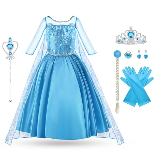 Offerta a tempo: Vicloon Elsa Costume, Set da Principessa Elsa Corona Bacchetta Guanti Treccia, Ragazze Elsas Principessa delle Neve Abiti Partito Vestito Costume - 5% da 14.99 € a 14.24 €