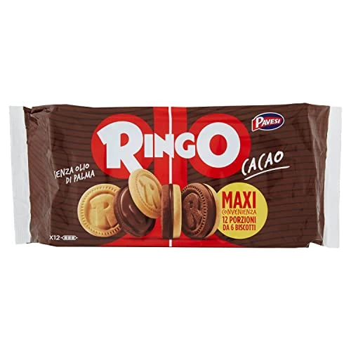 Offerta a tempo: Pavesi Snack Ringo Cacao, Biscotti Farciti con Crema al Gusto Cioccolato, Snack per Merenda o Pausa Studio, Formato Bipacco Confezione da 660 g, Giallo e Marrone - 37% da 5.99 € a 3.79 €