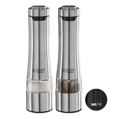Limitiertes Angebot: Russell Hobbs Salz und Pfeffer Mühle elektrisch [2er Set] Edelstahl (Keramikmahlwerk für getrocknete Gewürze & Kräuter, Mahlgrad einstellbar fein bis grob, LED Beleuchtung) Gewürzmühlen 23460-56 von 24.99 EUR auf 24.99 EUR (Spare 0%)