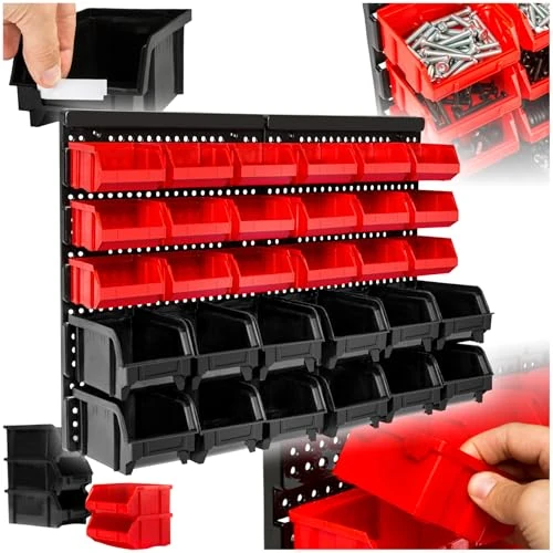 tectake® caja organizadora con cajones de plastico, organizador herramientas, estanteria con cajones almacenaje, caja compartimentos para tornillos, organizador pared piezas pequeñas - 1 Estantería