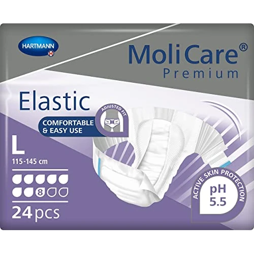 Offerta a tempo: MoliCare Premium Elastic: pannoloni per l'incontinenza severa, per donne e uomini; 8 gocce, taglia L, (circonferenza vita 115-145 cm), 24 pezzi - 18% da 30.30 € a 24.92 €