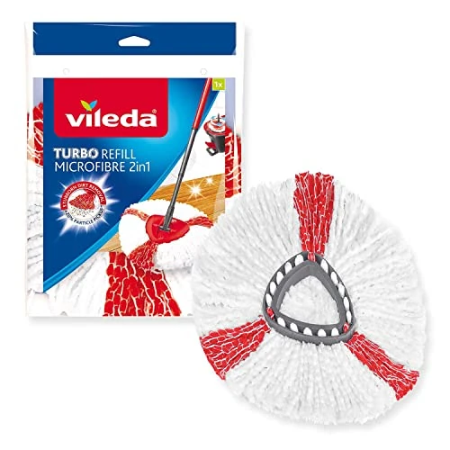 Vileda Turbo 2in1 vervanging, 1 per verpakking, Geschikt voor alle centrifugesystemen van Vileda, +20% extra reinigingsvermogen, Verwijdert meer dan 99% van de bacteriën met water alleen