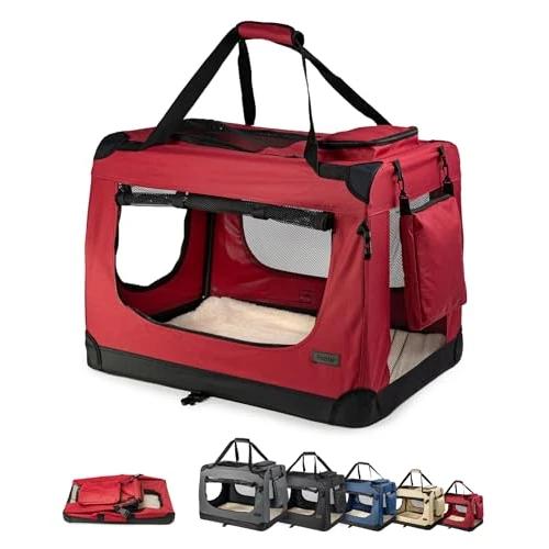 Offerta a tempo: lionto Borsa trasportino per cani pieghevole per viaggi e auto, 60x42x44 cm, box di trasporto stabile con maniglie per gatti e animali fino a 12 kg, scatola in tessuto, rosso scuro - 10% da 48.95 € a 43.95 €