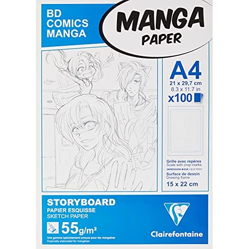 Clairefontaine - Ref 94038C - Manga Storyboard Glued Pad (100 Sheets) - A4 (297 x 210mm) Size, 55gsm Paper, White & Smooth, Ideal for Markers, Bleedproof