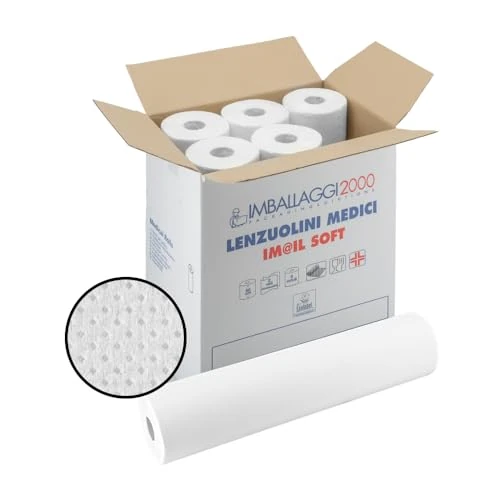 IMBALLAGGI 2000 - Rotolo Carta Lettino Massaggio, 6 Pezzi 60 cm x 75M in 100% Cellulosa, 1x6 Rotoli Carta Lettino Estetista Assorbenti - Lenzuolini Medici per Terapie, Lenzuolino Igienico Monouso