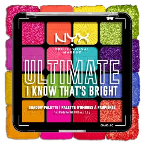 NYX Professional Makeup Paleta de Sombras de Ojos Ultimate Shadow Palette, 16 sombras ultra-pigmentada, Larga duración, Fórmula Vegana, I Know That'S Bright