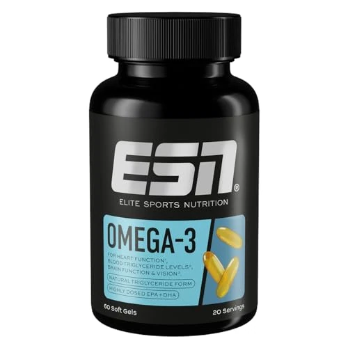 ESN Oméga-3, 60 gélules, EPA et DHA hautement dosés, 1200 mg d'EPA et 900 mg de DHA par portion - fabriqué en Allemagne