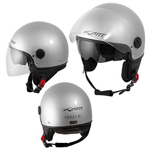 Offre limitée : Casque Moto Scooter Jet Double Visiere Pare-Soleil ECE 22 Argent XL de 46.17 EUR à 46.17 EUR (remise 0%)