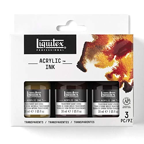 Liquitex Ink - tinta acrílica Profesional, Set de 3 tintas acrílicas extrafinas de 30ml, colores transparentes