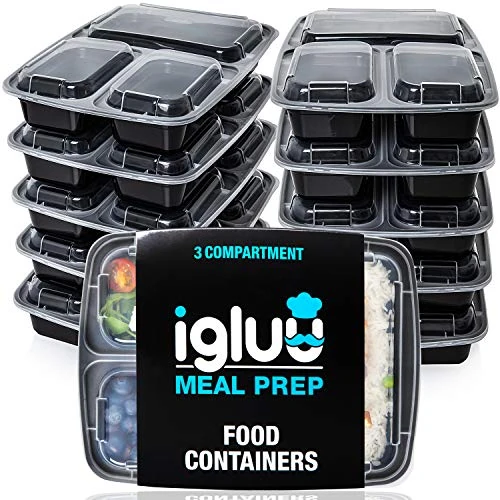 Offerta a tempo: Igluu Meal Prep Contenitori per Alimenti (Set da 10) 3 Scomparti – 946ml - 0.00% da 24.95 € a 24.95 €