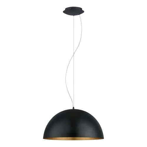 Offerta a tempo: Eglo Lampada a sospensione Gaetano 1, lampada a sospensione uno punto luce, lampada a sospensione in acciaio, nero, oro, attacco E27, diametro 53 cm - 43% da 179.00 € a 102.00 €
