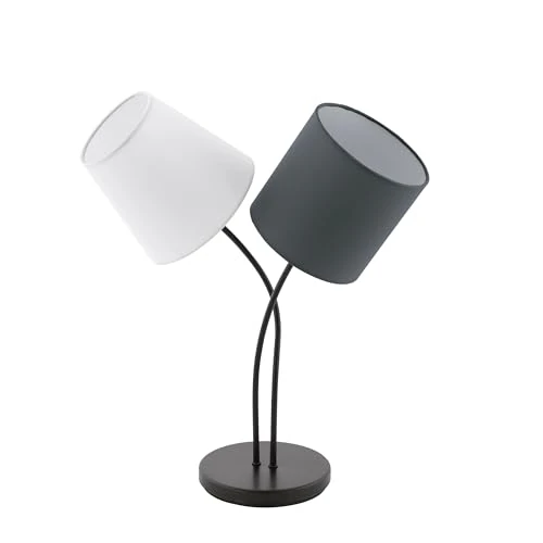 Offerta a tempo: Eglo Lampada da tavolo Almeida, Lampada da scrivania in tessuto a due luci, Abat-jour da comodino in acciaio e tessuto, nero, antracite, bianco, E14, interruttore incluso - 35% da 50.29 € a 32.69 €