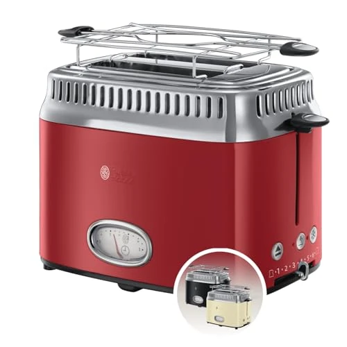 Offerta a tempo: Russell Hobbs Tostapane Retro, 2 fette, Panini, Toast Farciti, 1300 W, Funzione Lift & Look, Riscaldare, Scongelare, Rosso, 21680-56 - 63% da 83.00 € a 30.80 €
