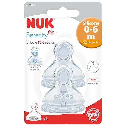 Offerta a tempo: NUK Tettarelle in silicone, misura 0-6 mesi, latte addensato, taglia L, confezione da 2 - 0.00% da 24.90 € a 24.90 €