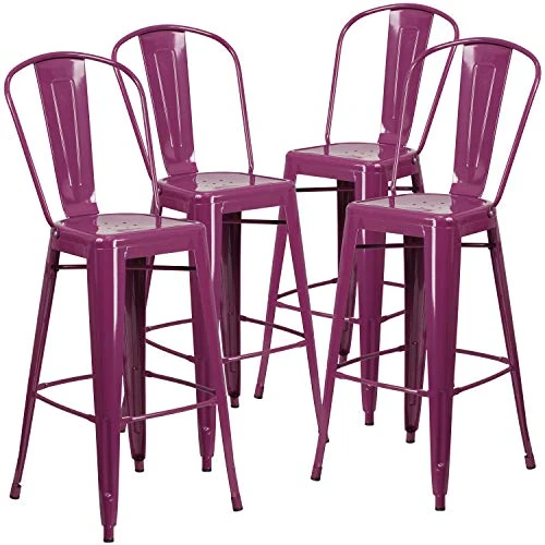 Limited offer: Flash Furniture Blake Commercial Grade 4 Pack 30" High Purple Metal Indoor-Outdoor Barstool with Back from 94.56 EUR to 94.56 EUR (save 0%)