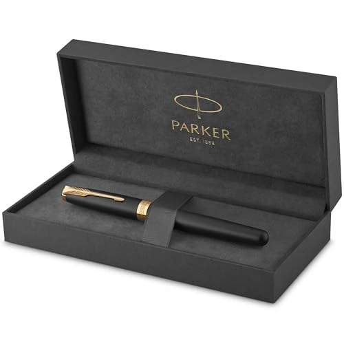 Tijdelijke aanbieding: Parker Sonnet vulpen, matzwarte lak met gouden versieringen, vulpen met fijne veer, geschenkdoos van 208.73 € naar 92.00 € (56% korting)