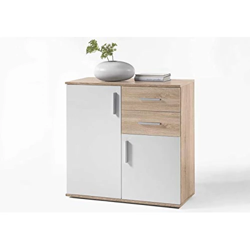 Offerta a tempo: AVANTI TRENDSTORE - Bea - Comò in legno laminato e bianco, disponibile in 2 diversi colori e dimensioni (80x82x35 cm, quercia sonoma- bianco) - 33% da 104.99 € a 69.99 €