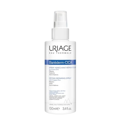 Uriage Bariéderm-CICA Drying Repairing Spray With Cooper-Zinc 100ml - Absorbs Excess Moisture and Dries Out Wet, Oozing Areas - Calms, Purifies & Soothes Skin Folds