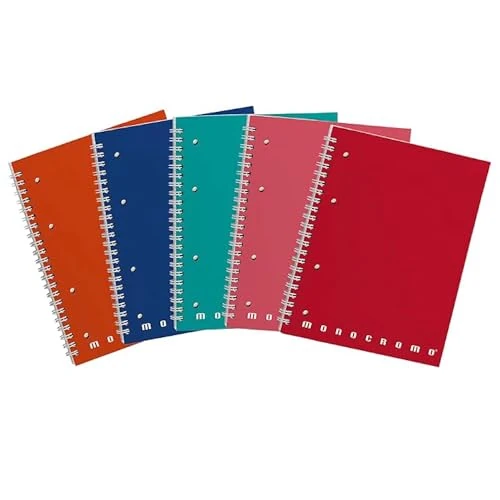 Offerta a tempo: Pigna, Confezione 5 Quaderni A5 Spiralati MONOCROMO, con 4 fori per archivio,microperforazione,interno 4M,quadretti 4 mm - 44% da 15.87 € a 8.89 €