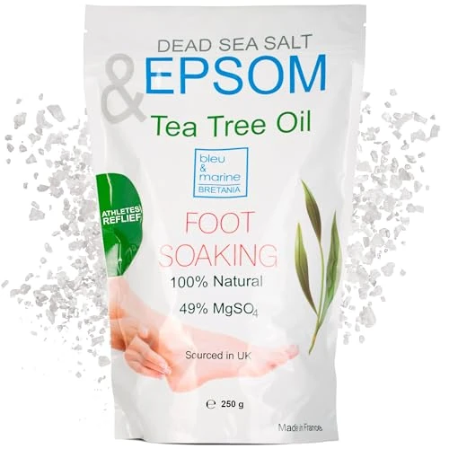 Bleu & Marine Bretania - Magnez z Solą Epsom 250g | Olejek Drzewa Herbacianego, Sole Morza Martwego | Przeciwgrzybicze, Przeciwzapalne | Idealne dla Zmęczonych Stóp