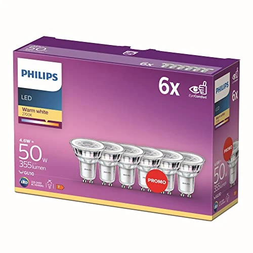 Limitiertes Angebot: Philips LED Classic GU10 Lampen 6-er Pack (50 W), Reflektor LED Spots mit warmweißem Licht, energiesparende Lampen mit langer Nutzlebensdauer, Warmweiß von 12.26 EUR auf 12.26 EUR (Spare 0%)
