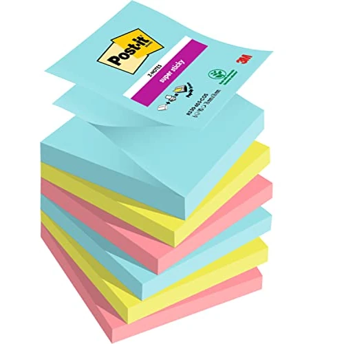 Offerta a tempo: Post-it Foglietti Super Sticky Z-Notes, Collezione Cosmic, 6 Blocchetti, 90 Fogli per Blocco, 76 mm x 76 mm, Colori Turchese, Verde, Rosa - Per Appunti, Elenchi & Promemoria - 9% da 20.36 € a 18.44 €