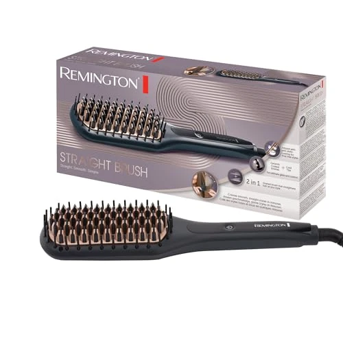 Remington Cepillo Alisador Straight Brush, Cerámica Avanzada Anti-estática, 3 Temperaturas hasta 230°C, Cabezal para Facilitar el Alisado, Interruptor Encendido/Apagado, Neceser, CB7400