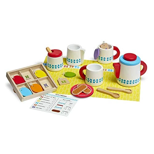 Melissa & Doug Set di Legno per Preparare E Servire Il tè, 22 Pezzi, Accessori per la Cucina, Giocattoli di Ruolo in Legno, Set da Gioco, Montessori, Regalo Bambini Bambine di 3 4 5 6 7 Anni