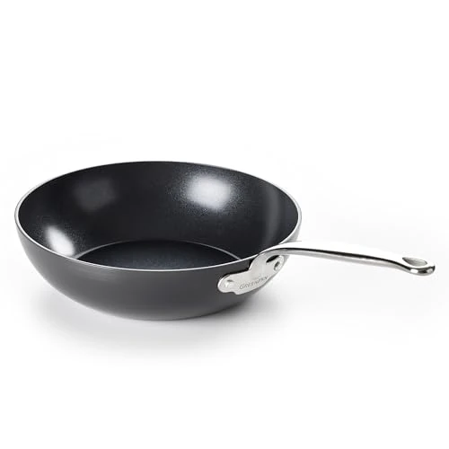 Offerta a tempo: GreenPan Barcelona Padella Wok 28 cm Antiaderente in Ceramica Sana Anodizzata Dura, Senza PFAS, Manico in Acciaio Inox, Antigraffio, Induzione, Forno Sicuro, Lavabile in Lavastoviglie, Nero - 0.00% da 92.48 € a 92.48 €