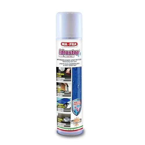 Offerta a tempo: MAFRA, Idrostop, Spray Impermeabilizzante per Tessuti, con Effetto Oleo-Idrorepellente, Impedisce il Deposito dei Liquidi su Sedili e Capote, Impedisce la Formazione di Muffe, Formato da 300ml - 49% da 13.05 € a 6.65 €
