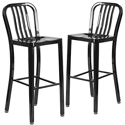 Limited offer: Flash Furniture Commercial Grade 2 Pack 30" High Black Metal Indoor-Outdoor Barstool with Vertical Slat Back from 367.29 EUR to 367.29 EUR (save 0%)