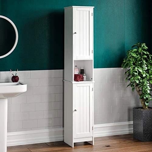 Limited-time offer: Bath Vida Priano Bathroom Cabinet Storage Cupboard Floor Standing Wooden Tallboy Unit, White from 56.99 GBP to 51.99 GBP (save 9%)