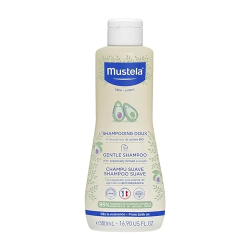 Mustela Shampoo Dolce al Perseose di Avocado BIO e Camomilla, Corpo e Capelli, Neonati, Bambini, Tutta la Famiglia - Evita la Formazione dei Piccoli Nodi, Non Brucia (500ml)